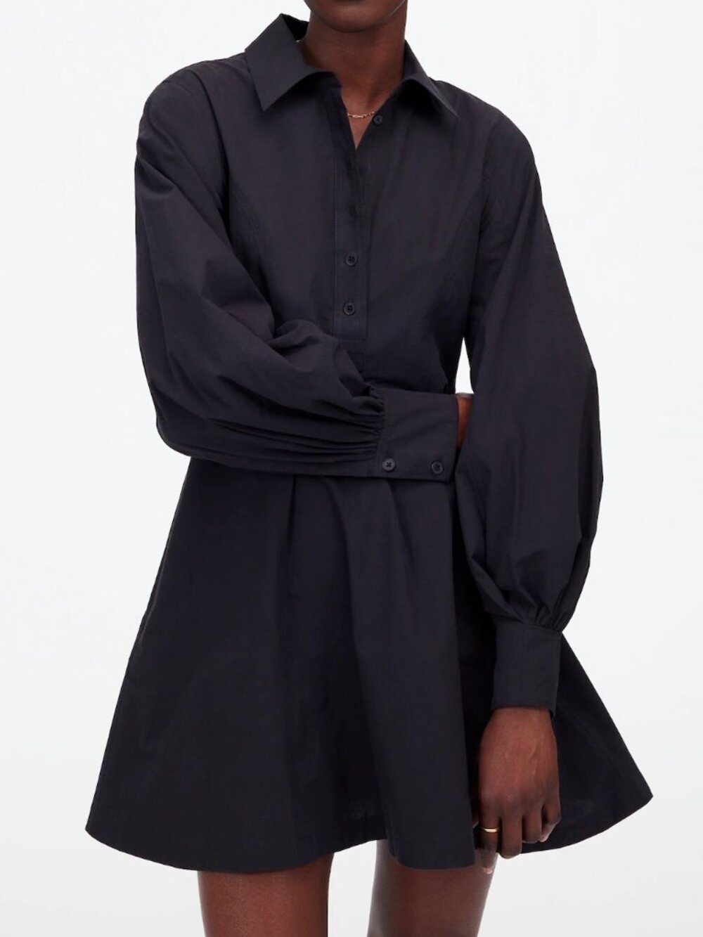 Madewell Seamed Long-Sleeve Mini Shirtdress Poplin size 0 in Jet Black NV025